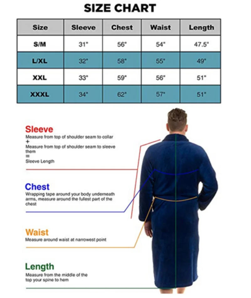 Mens Bathrobe Man Winter Warm Casual Flannel Robe
