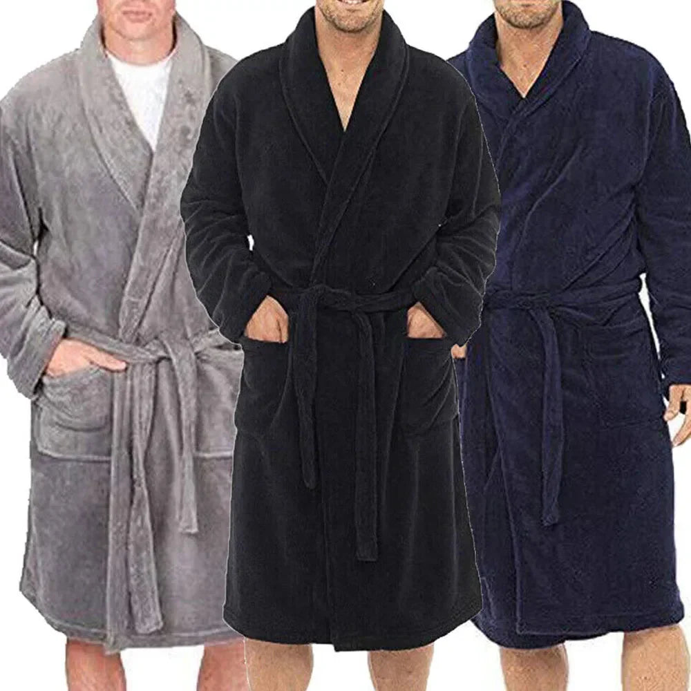 Mens Bathrobe Man Winter Warm Casual Flannel Robe