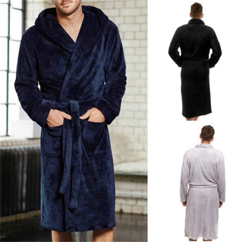 Mens Bathrobe Man Winter Warm Casual Flannel Robe