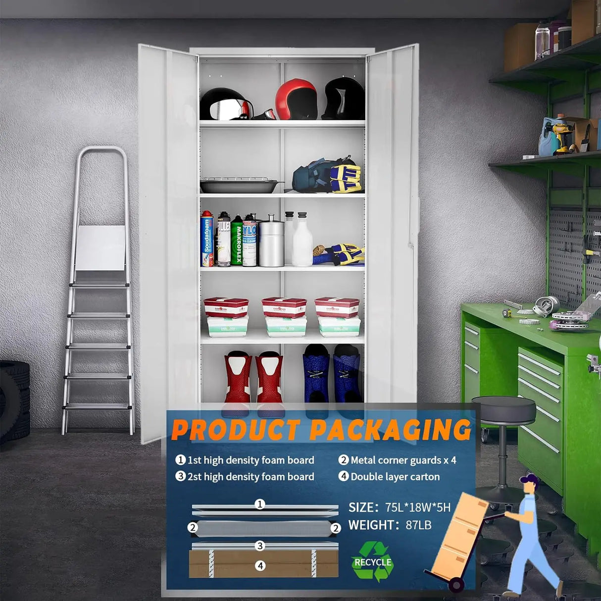 Metal Garage Storage Cabinet with Locking Doors and