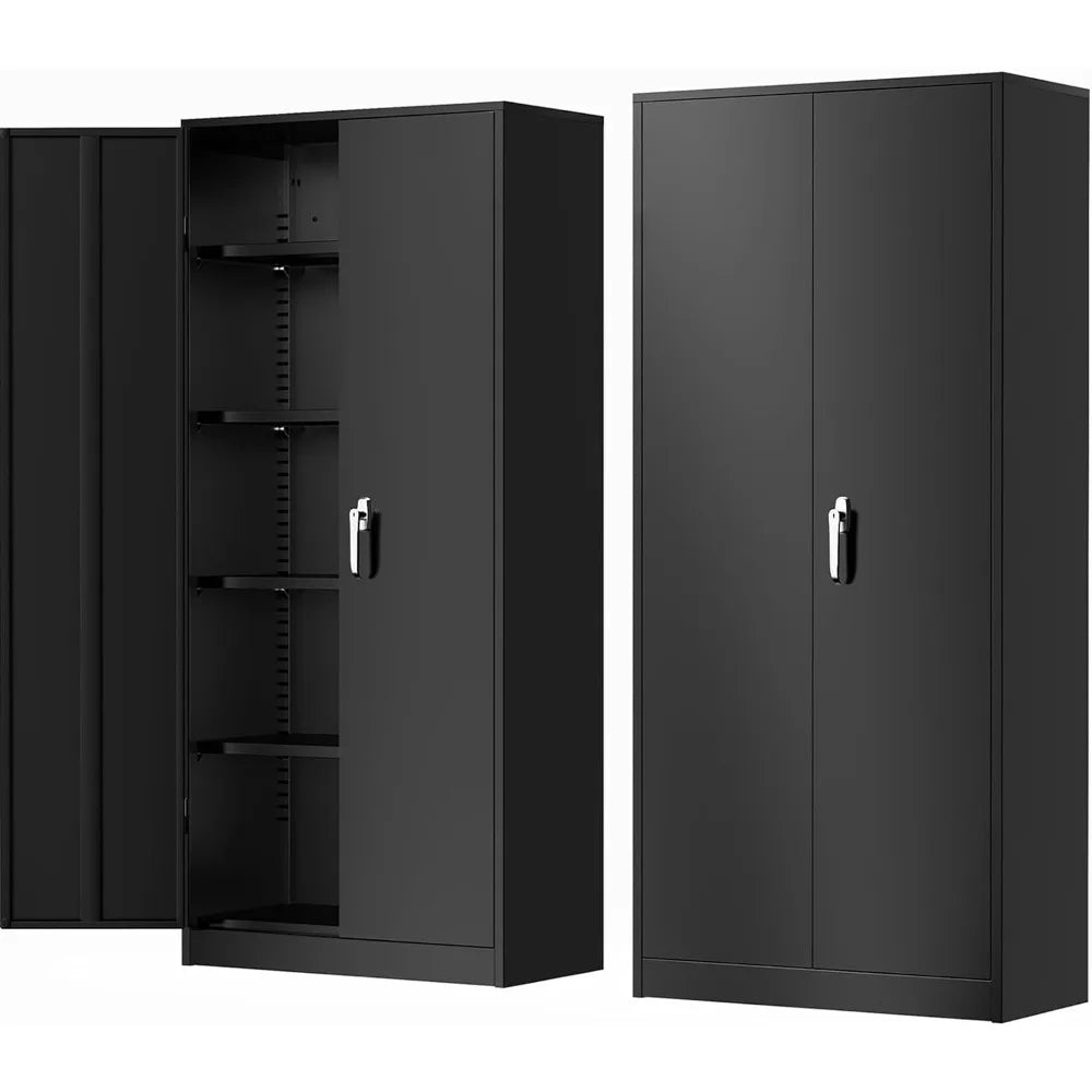 Metal Storage Cabinet, 72" Black Locking Storage Cabinets