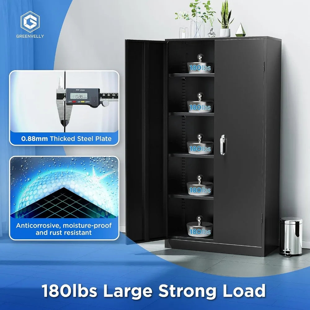 Metal Storage Cabinet, 72" Black Locking Storage Cabinets