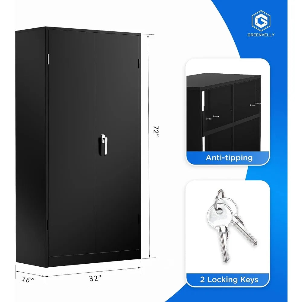 Metal Storage Cabinet, 72" Black Locking Storage Cabinets