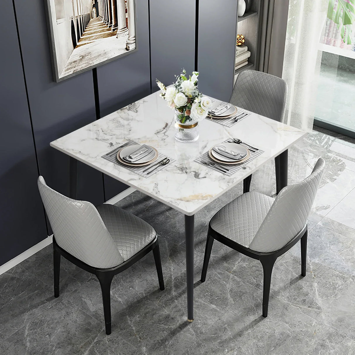 Mid-Century Slate Kitchen Dining Table with Sintered Stone