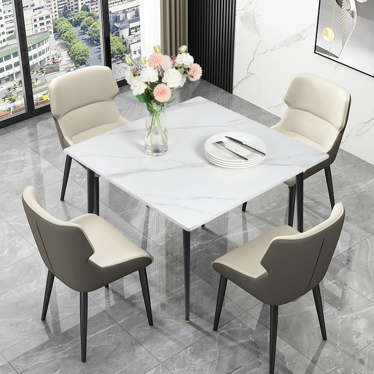 Mid-Century Slate Kitchen Dining Table with Sintered Stone