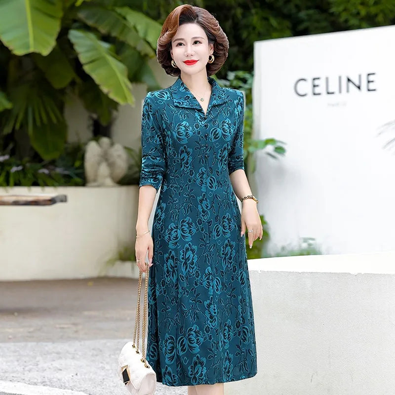 Middle-Aged And Elderly Female Autumn Jacquard Flower lapel