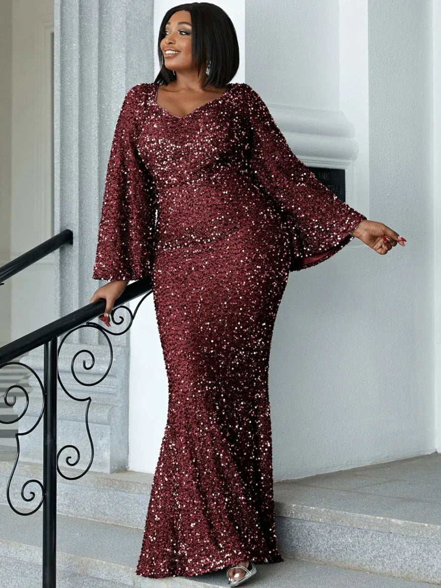 Missord Grey Sequins Plus Size Evening Dresses Women