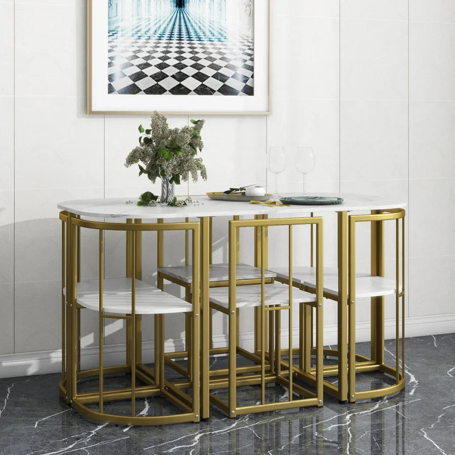 Modern 7-Piece Dining Table Set with Faux Marble