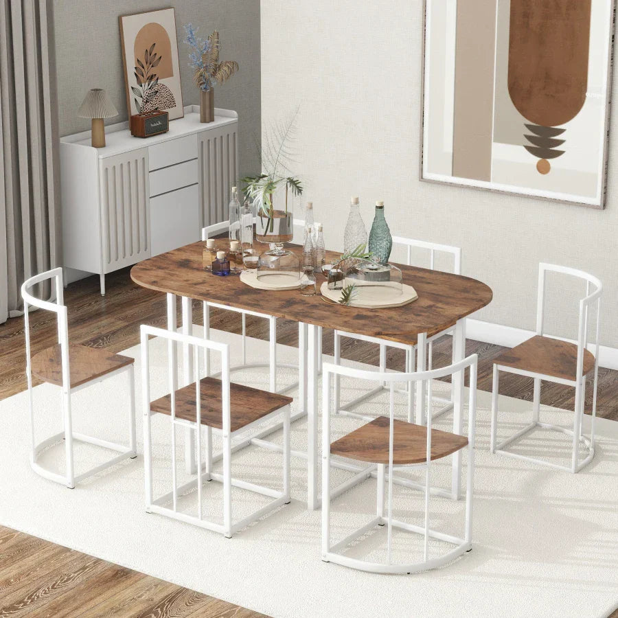 Modern 7-Piece Dining Table Set with Faux Marble