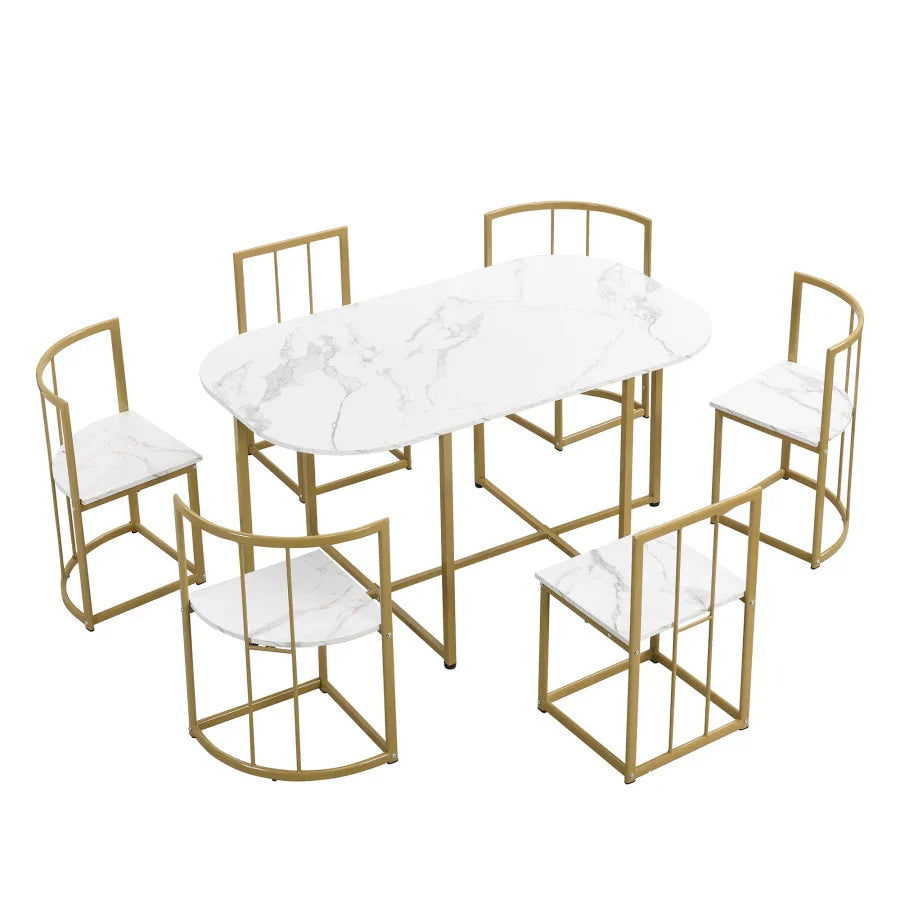Modern 7-Piece Dining Table Set with Faux Marble