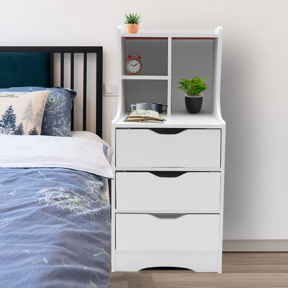 Modern Bedroom Storage Bedside Table White Dresser Organizer
