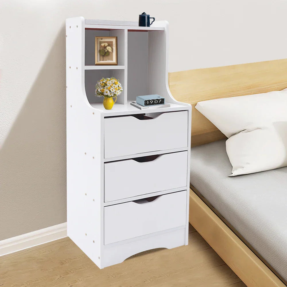 Modern Bedroom Storage Bedside Table White Dresser Organizer
