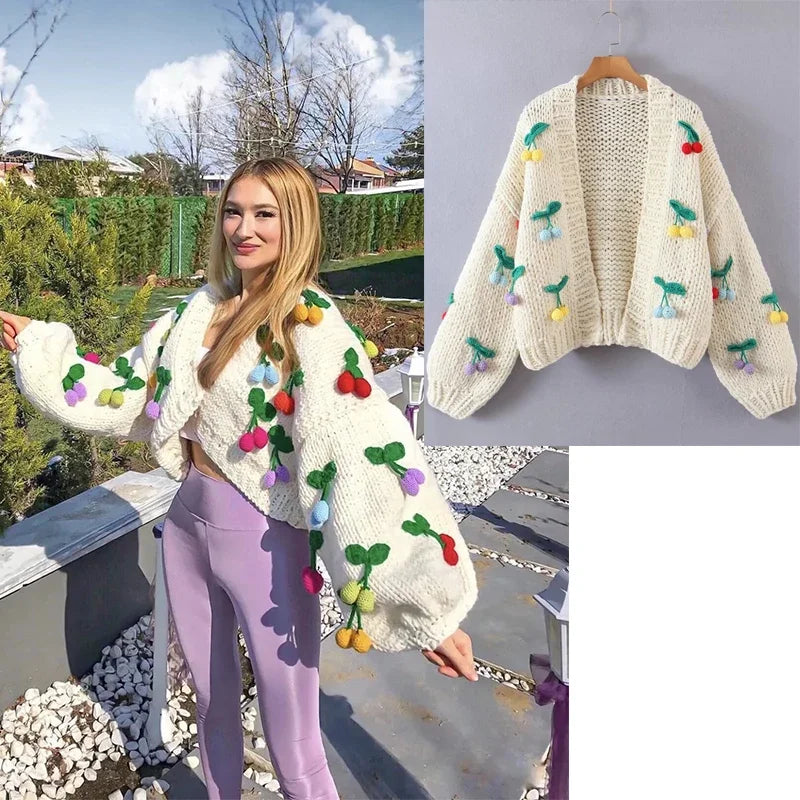 MosiMolly Cardigan Women Sweater Handmade Flower Sweater Cardigan