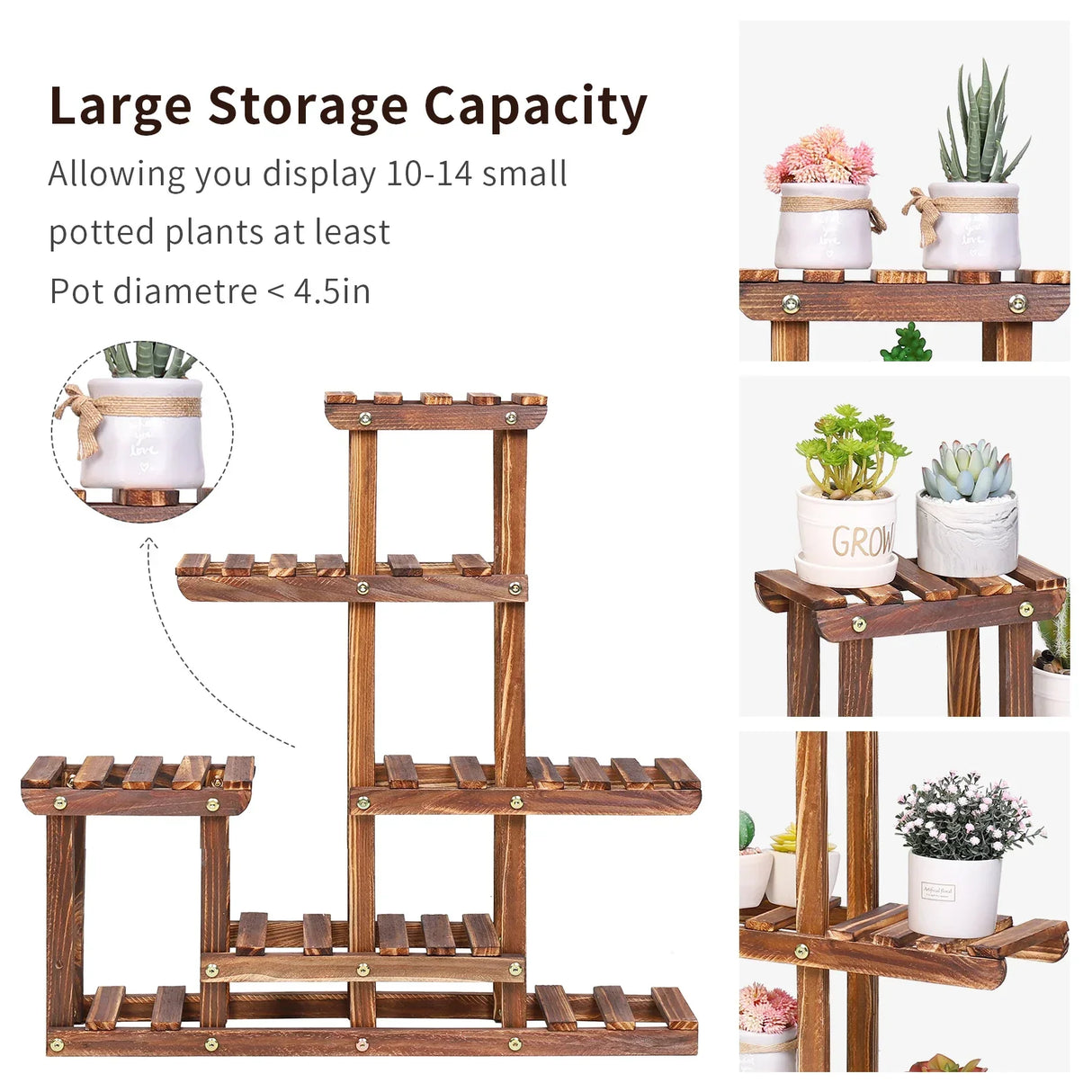 Multi-tiered Plant Stand 6 Tiers Pine wood Succulent
