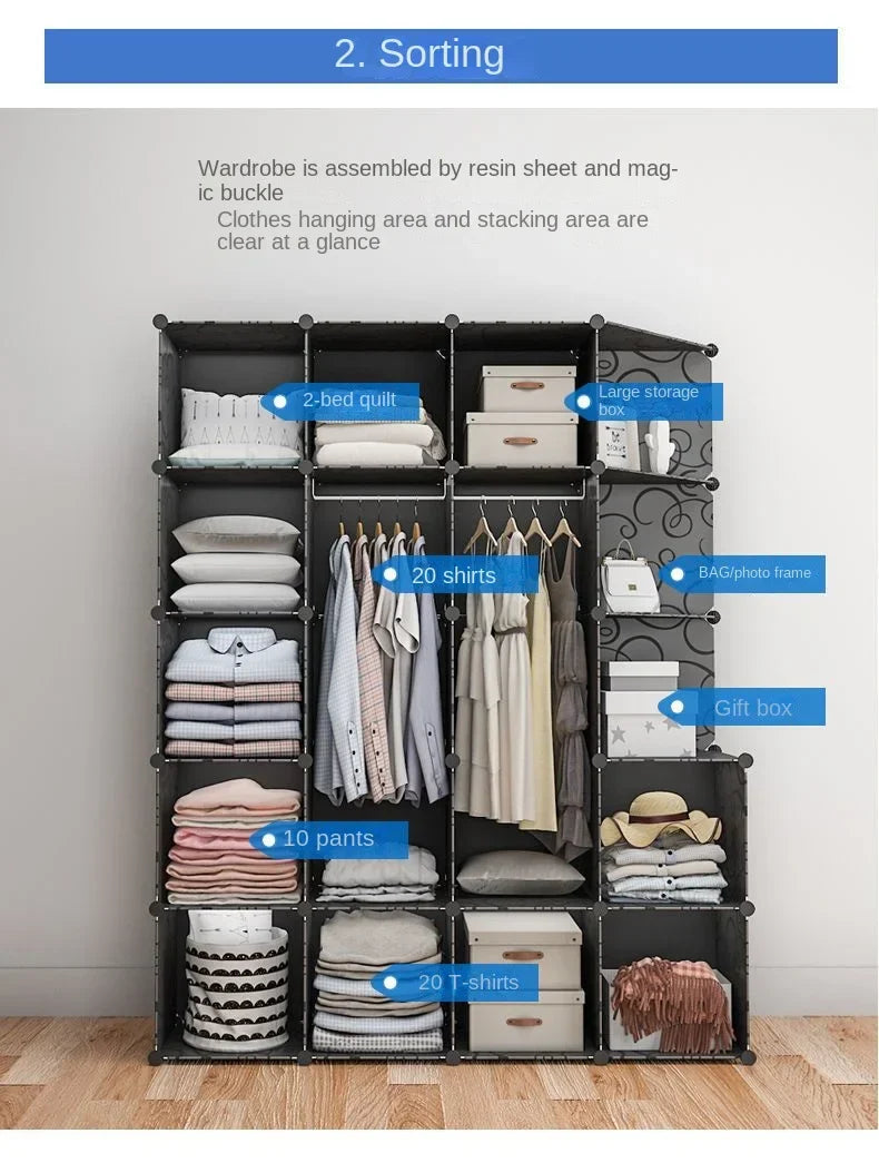 Multifunction Home Bedroom Furniture Wardrobe Folding Storage Dressing