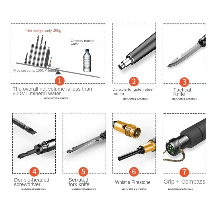 Multifunction Trekking Poles Mountaineering Collapsible Outdoor Supplies Equipment