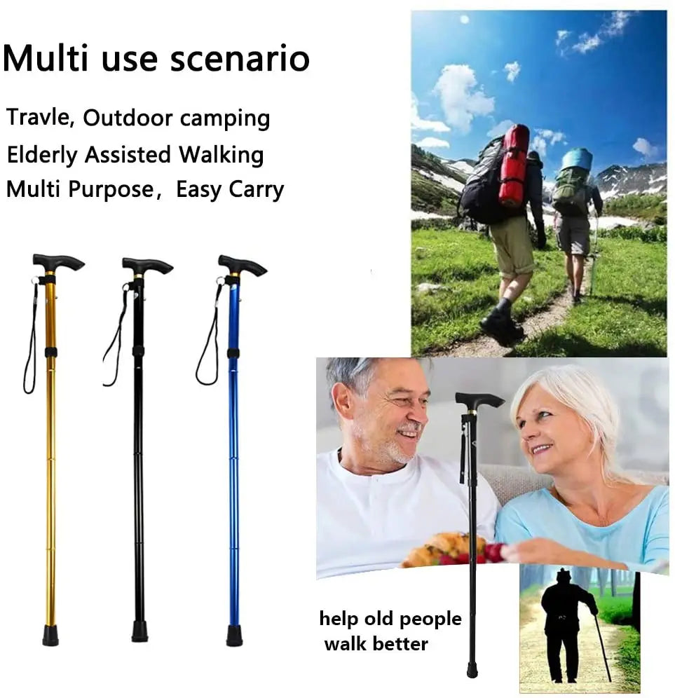 Multifunction Walking Stick Trekking Poles Telescopic Fold Crutches