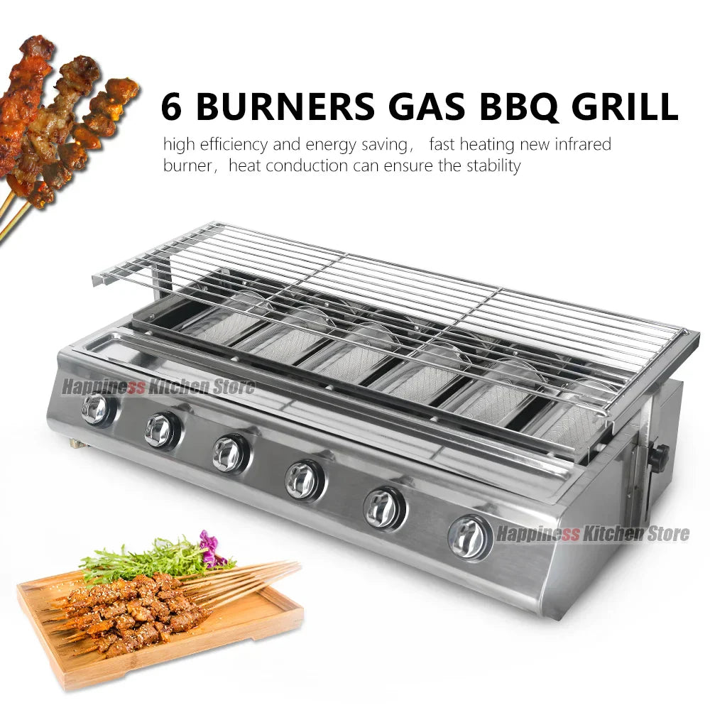 NG/LPG BBQ Grill 6 Infrared Burners Smokeless Stainless