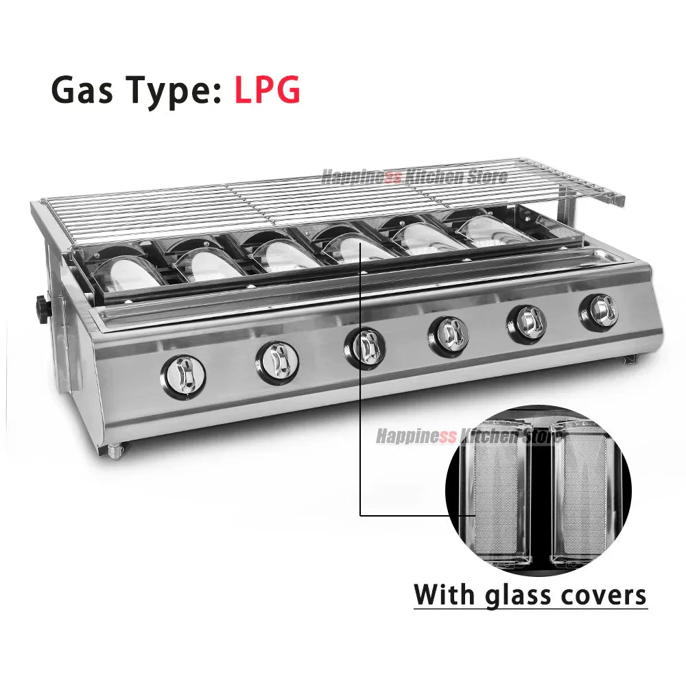 NG/LPG BBQ Grill 6 Infrared Burners Smokeless Stainless