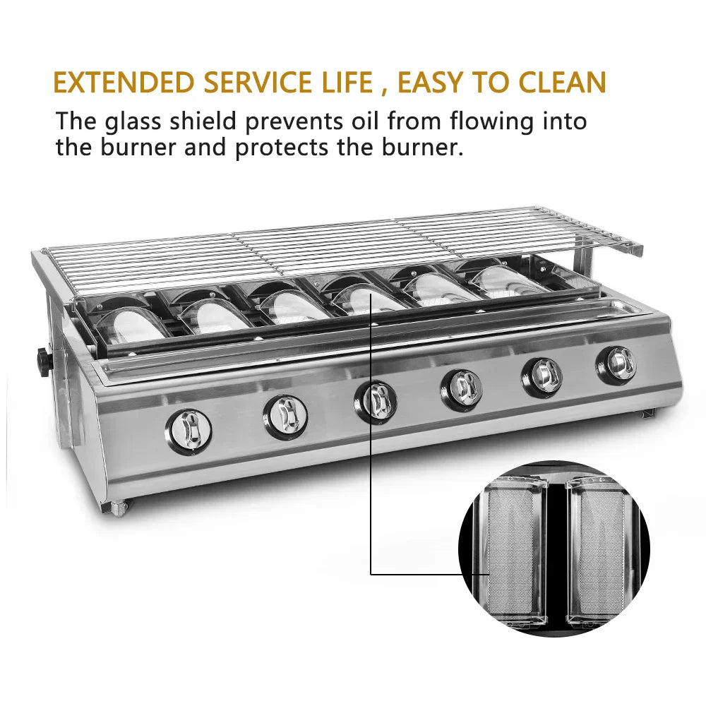 NG/LPG BBQ Grill 6 Infrared Burners Smokeless Stainless