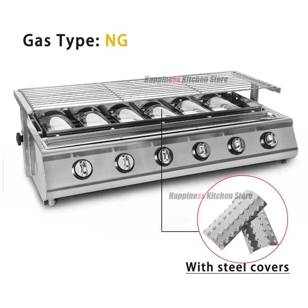 NG/LPG BBQ Grill 6 Infrared Burners Smokeless Stainless
