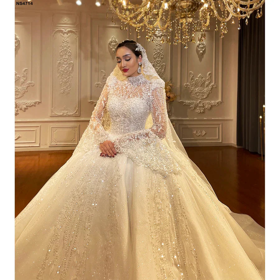 NS4714 Amanda Novias Puffy Flor Sleeves Lace Luxury
