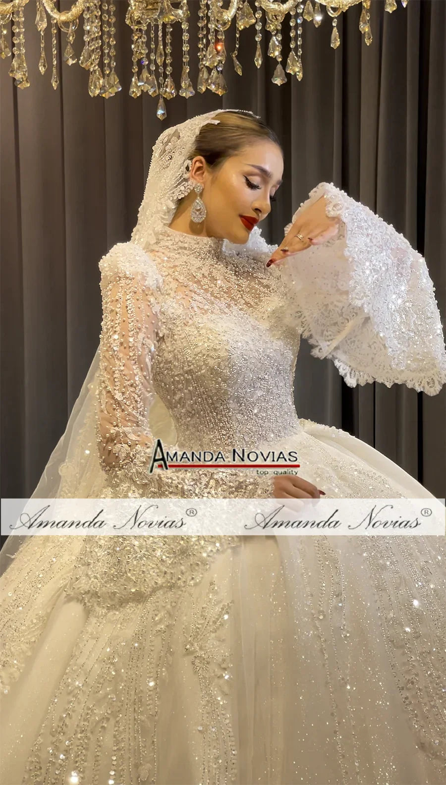NS4714 Amanda Novias Puffy Flor Sleeves Lace Luxury