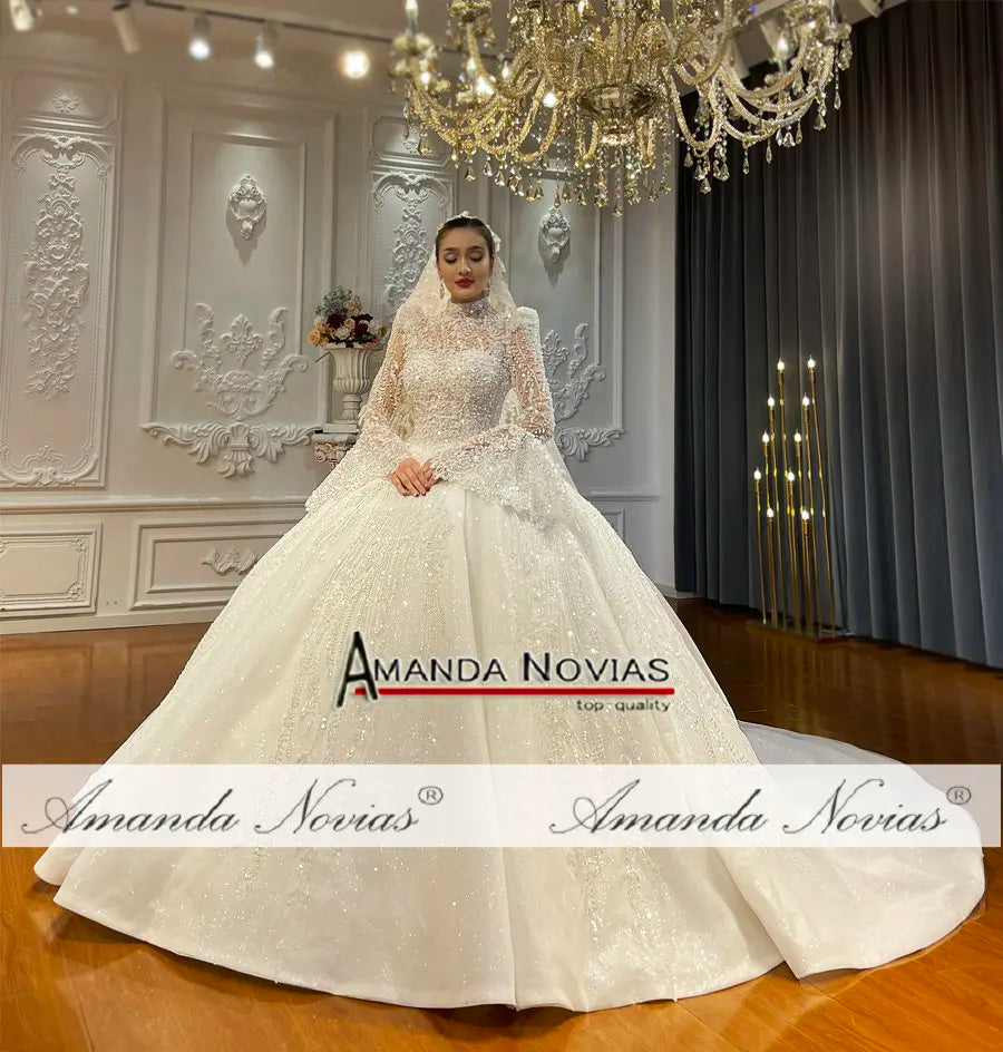 NS4714 Amanda Novias Puffy Flor Sleeves Lace Luxury