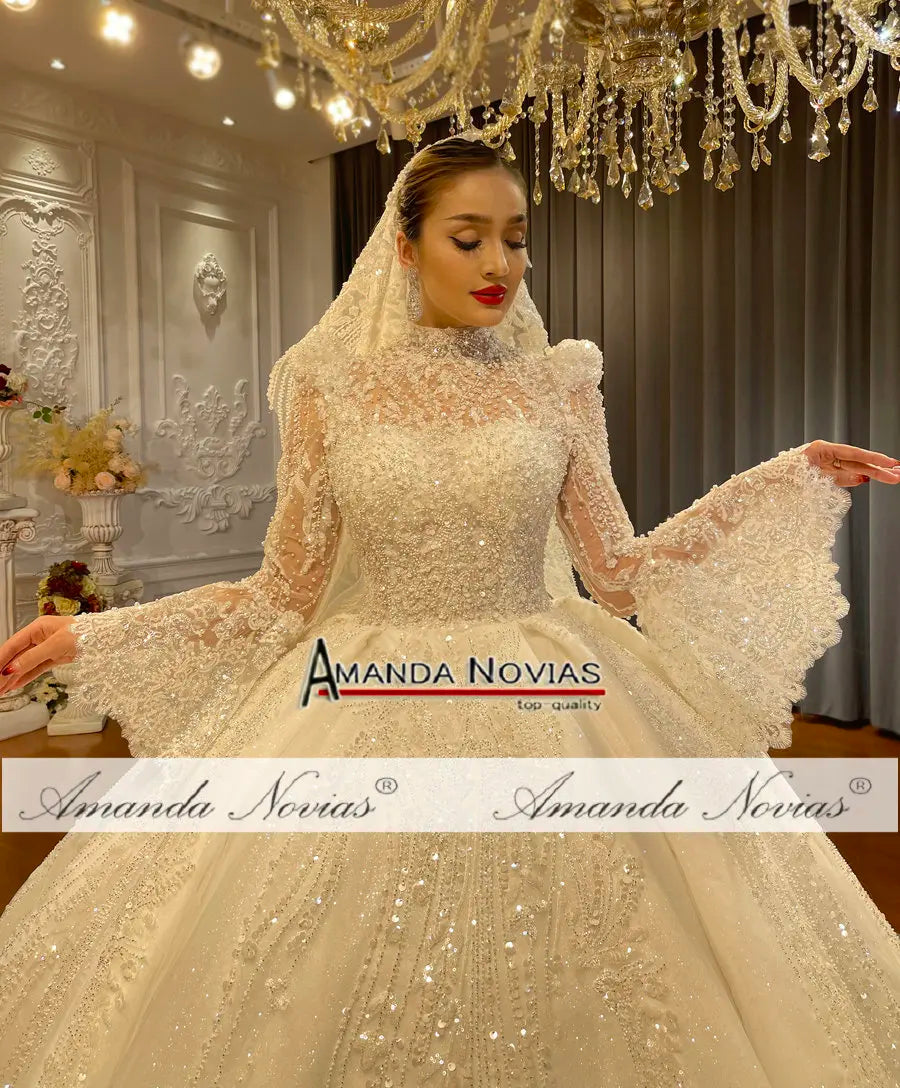 NS4714 Amanda Novias Puffy Flor Sleeves Lace Luxury