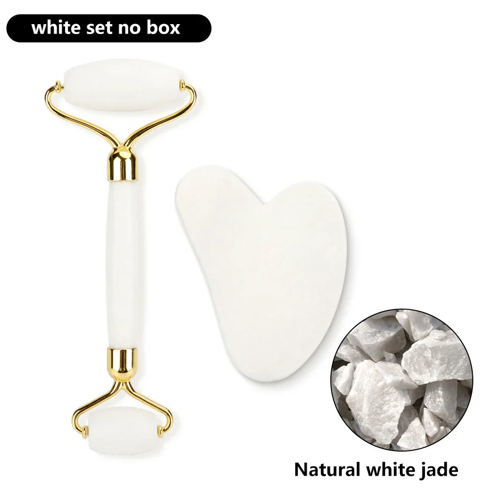 Natural Rose Quartz Jade Roller Gua Sha Set