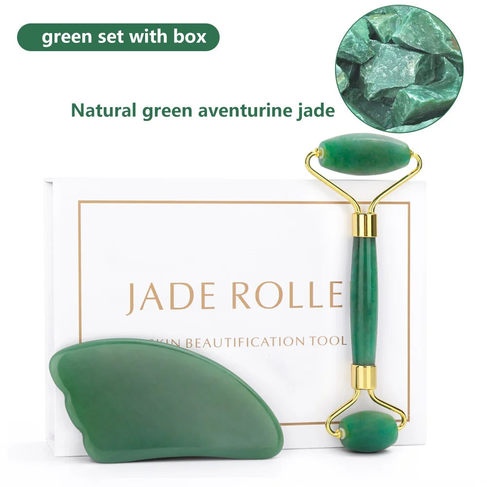 Natural Rose Quartz Jade Roller Gua Sha Set