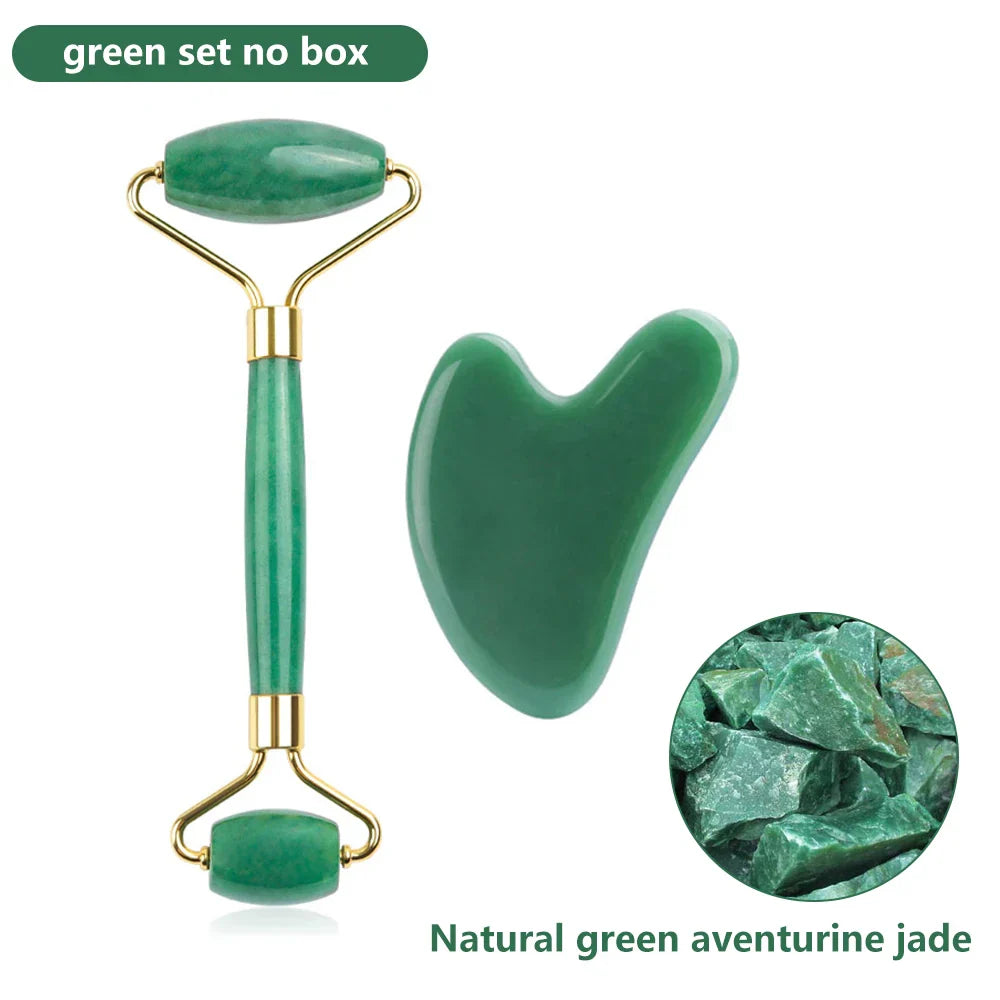 Natural Rose Quartz Jade Roller Gua Sha Set