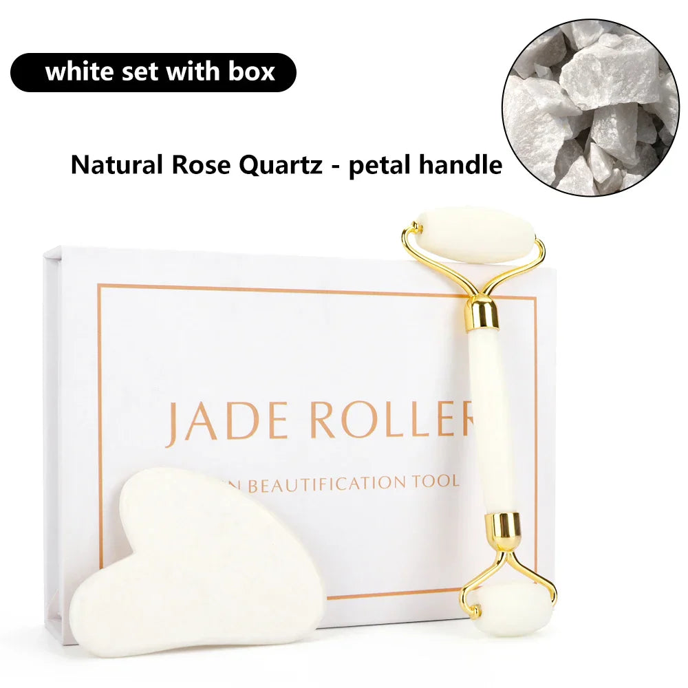 Natural Rose Quartz Jade Roller Gua Sha Set