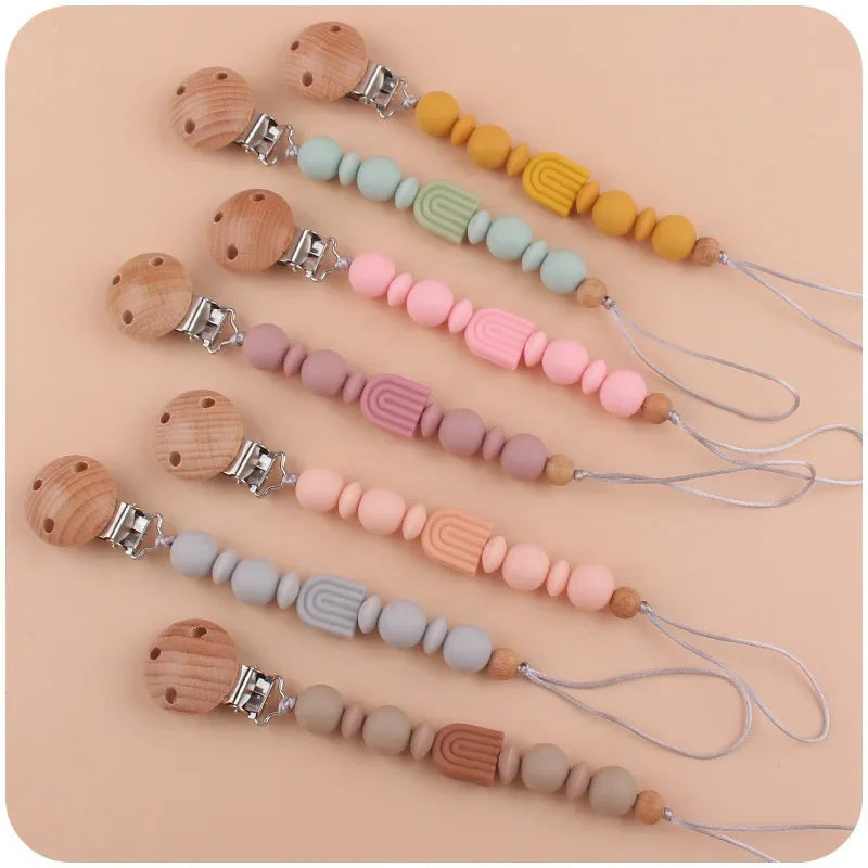 New Baby Pacifier Clip Chain Silicone Beads Rainbow