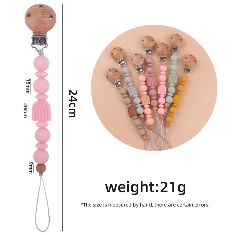 New Baby Pacifier Clip Chain Silicone Beads Rainbow
