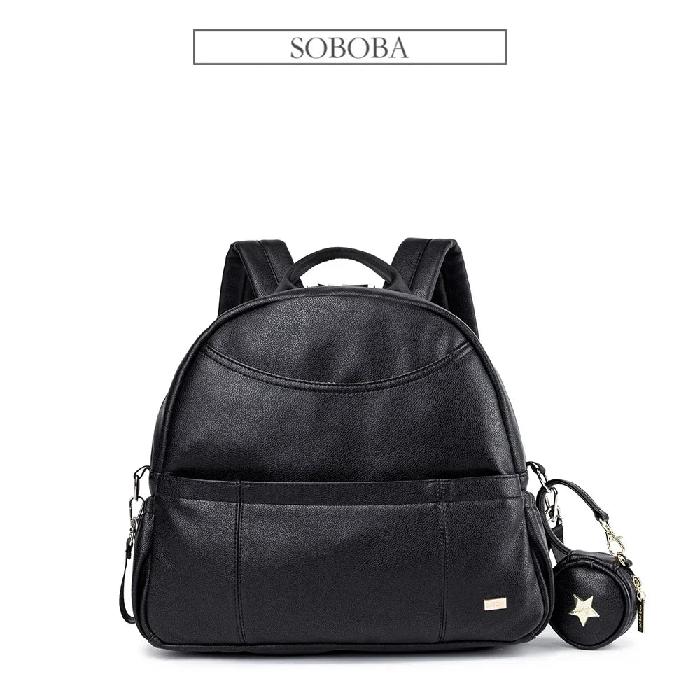 New Fashion PU Black Diaper Backpack for Baby