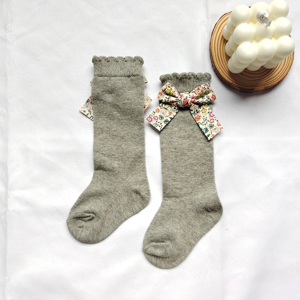 New Toddler Girls Knee High Socks Flower Bows