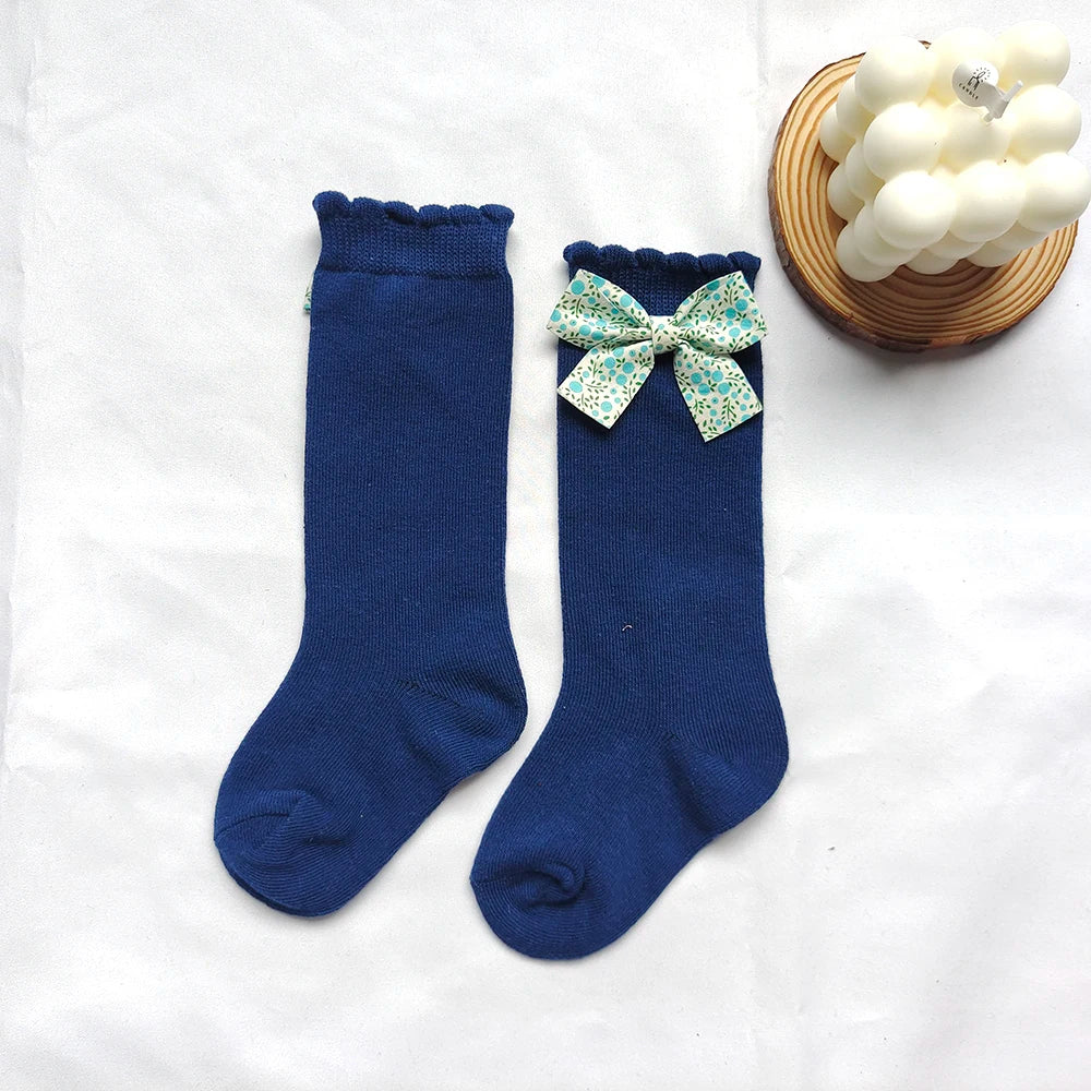 New Toddler Girls Knee High Socks Flower Bows