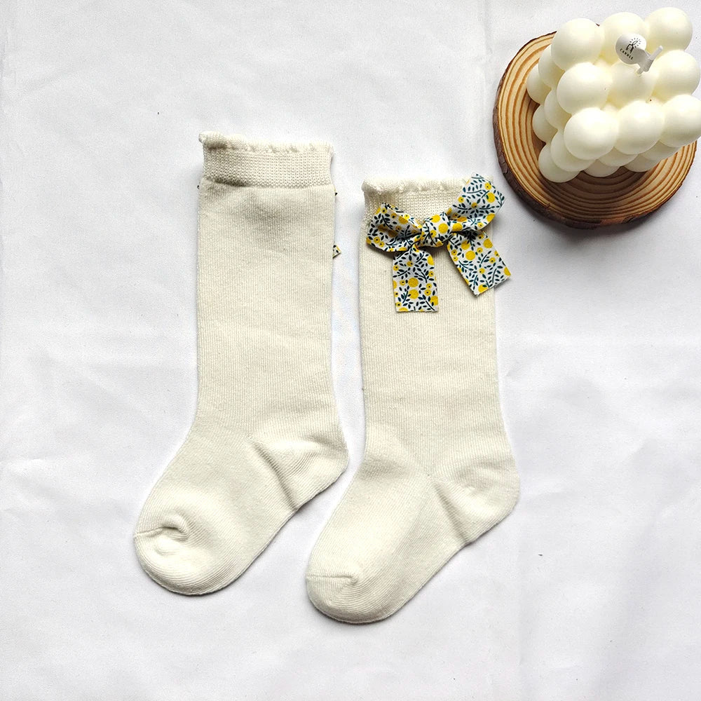 New Toddler Girls Knee High Socks Flower Bows