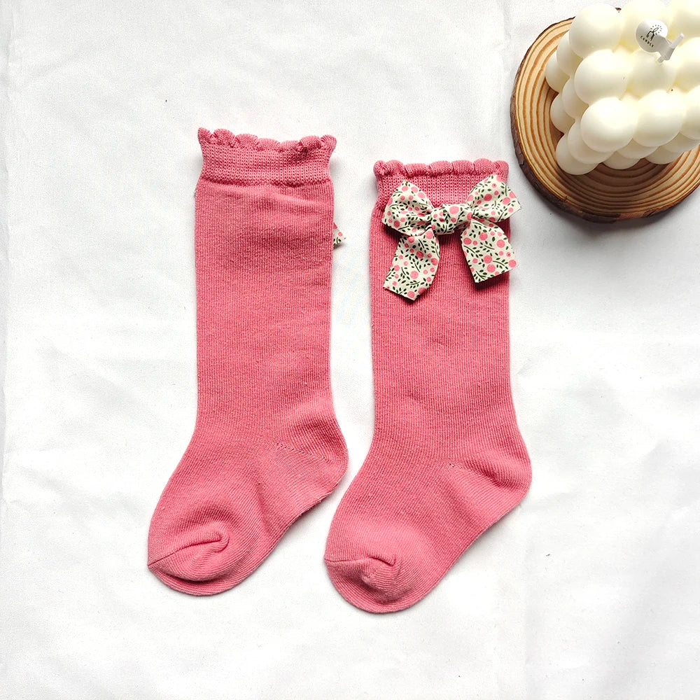 New Toddler Girls Knee High Socks Flower Bows