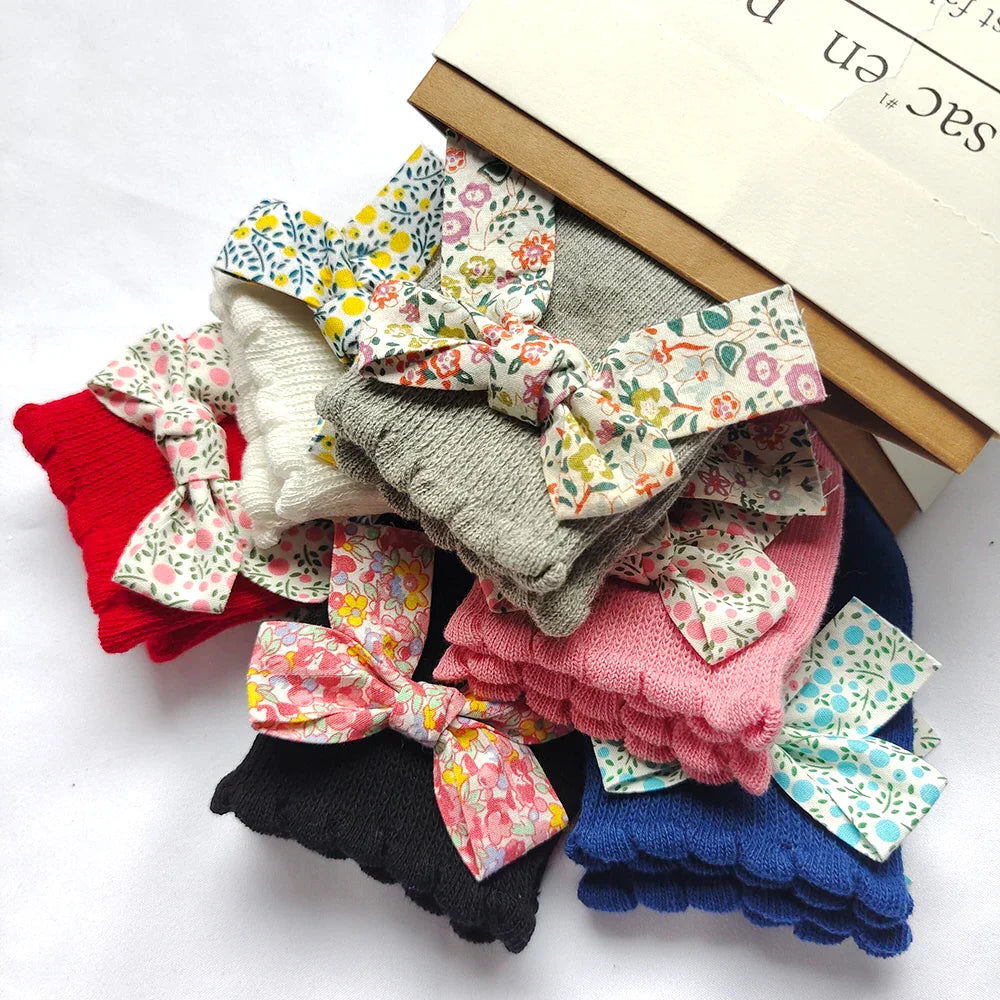 New Toddler Girls Knee High Socks Flower Bows