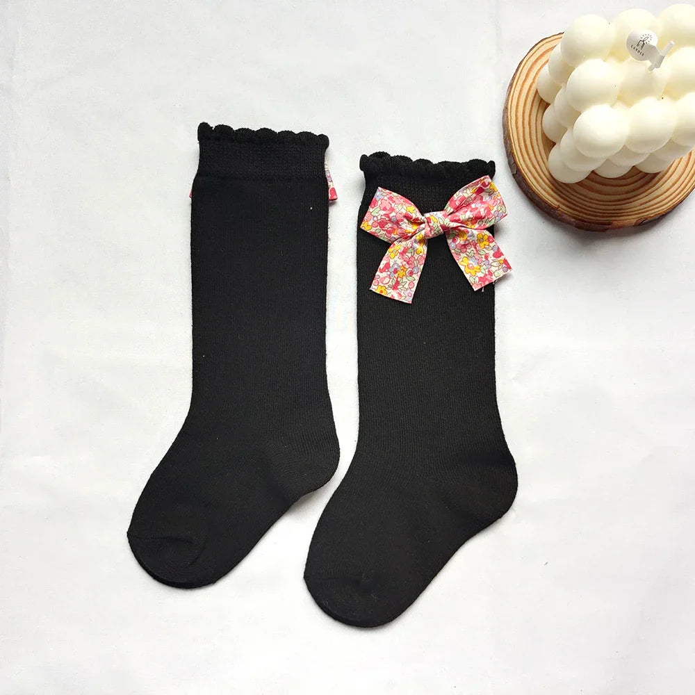 New Toddler Girls Knee High Socks Flower Bows