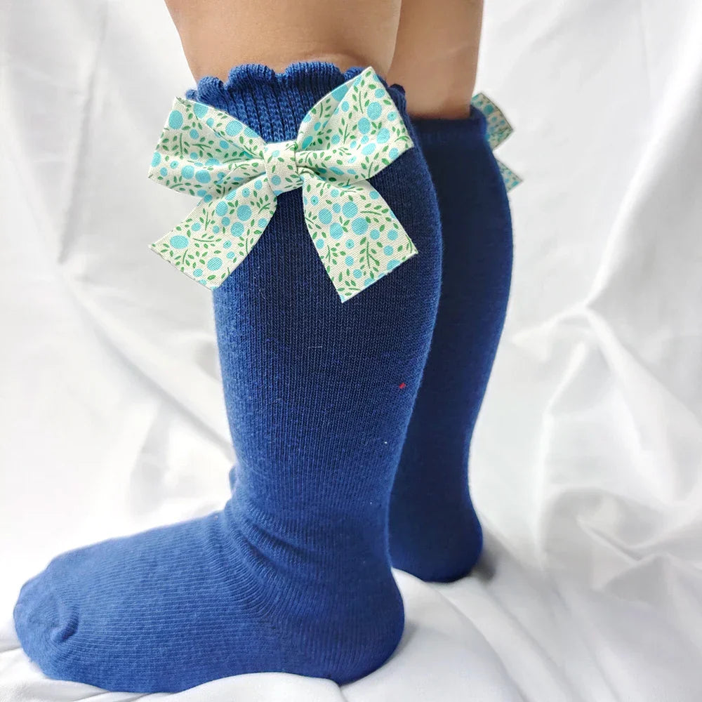 New Toddler Girls Knee High Socks Flower Bows