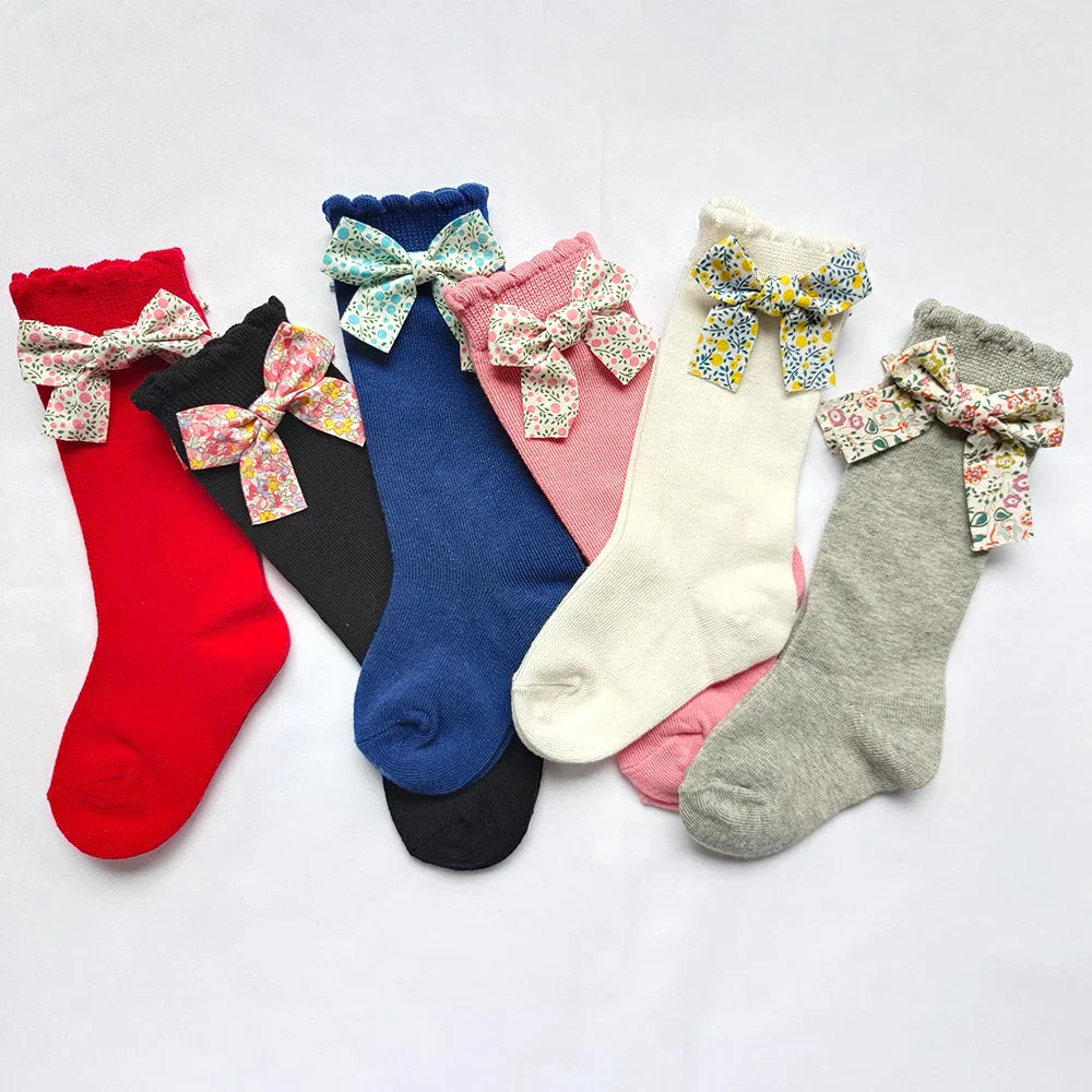 New Toddler Girls Knee High Socks Flower Bows