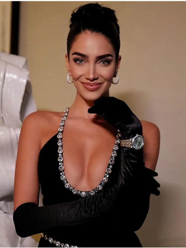 New Women Luxury Sexy Backless Sequined Sparkly Split