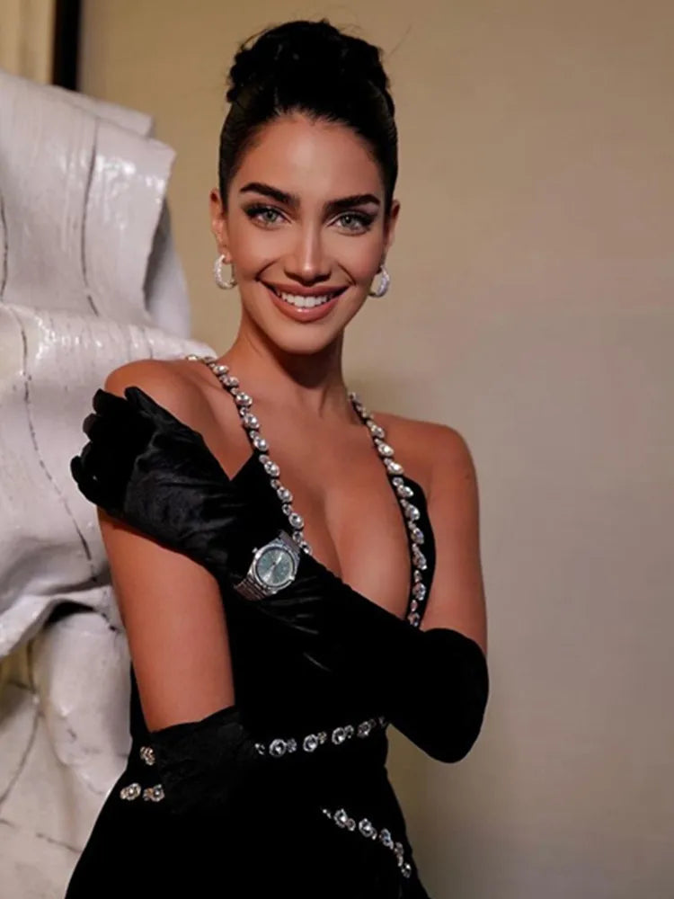 New Women Luxury Sexy Backless Sequined Sparkly Split