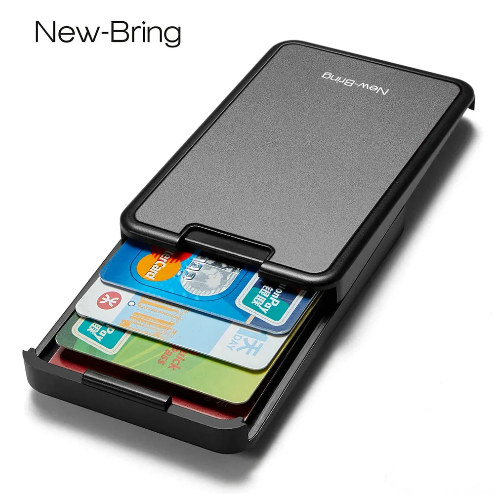 NewBring Card Holder RFID Blocking Sliding Wallet Card Holder Plastic Card Money Purse Carbon Fiber For Men Women Male Female