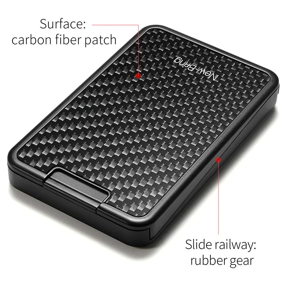NewBring Card Holder RFID Blocking Sliding Wallet Card Holder Plastic Card Money Purse Carbon Fiber For Men Women Male Female