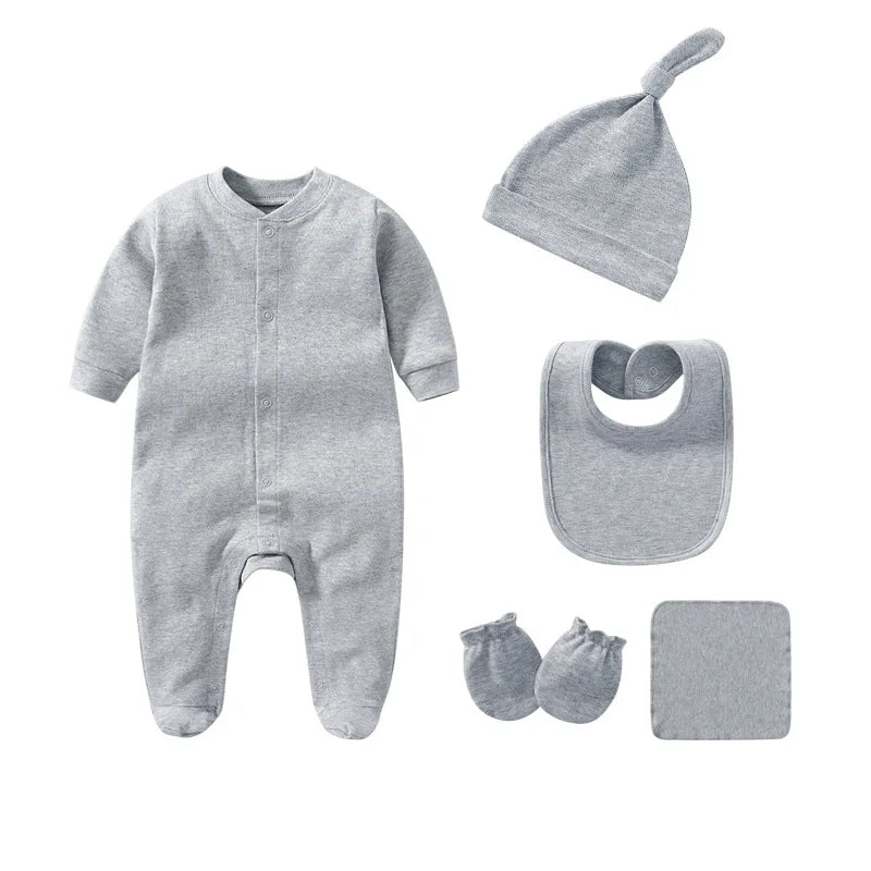 Newborn Baby Rompers+Mittens+Hats+Socks Set 100%cotton Print Unisex Baby