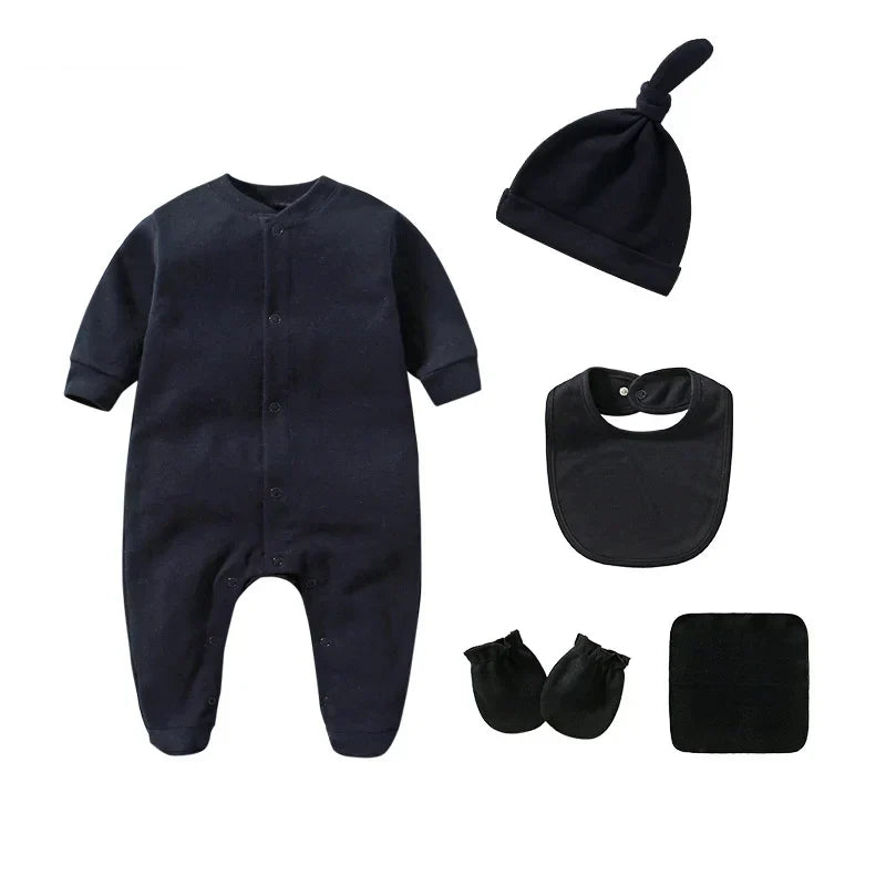 Newborn Baby Rompers+Mittens+Hats+Socks Set 100%cotton Print Unisex Baby